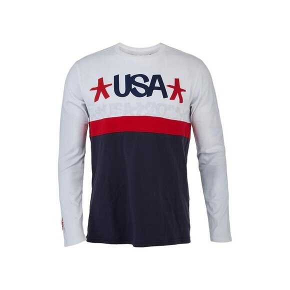 Spyder Men's Crew Neck T-Shirt Standard USA Haze Long Sleeve White Size Small - Picture 1 of 8